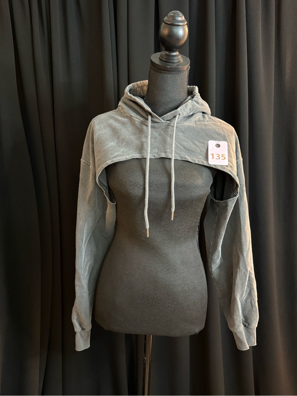 Cropped Drawstring Hoodie in Washed Gray